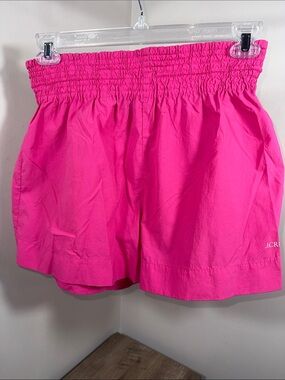 J. Crew Bright Pink High-Waist Smocked Shorts